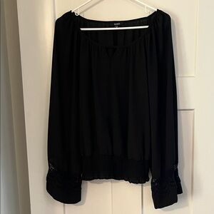 XOXO Black Peasant Blouse with Smocked Hem